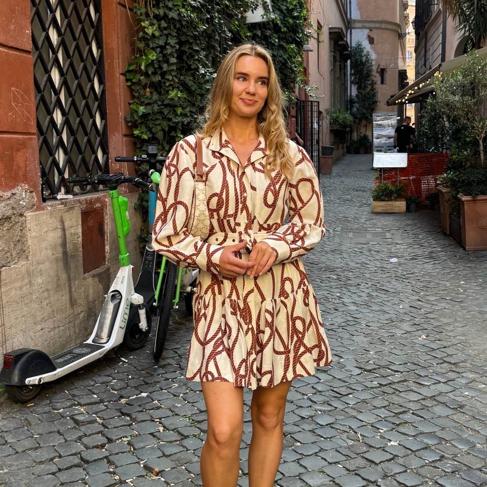 Shona Joy Cream Dress with Brown Rope Print